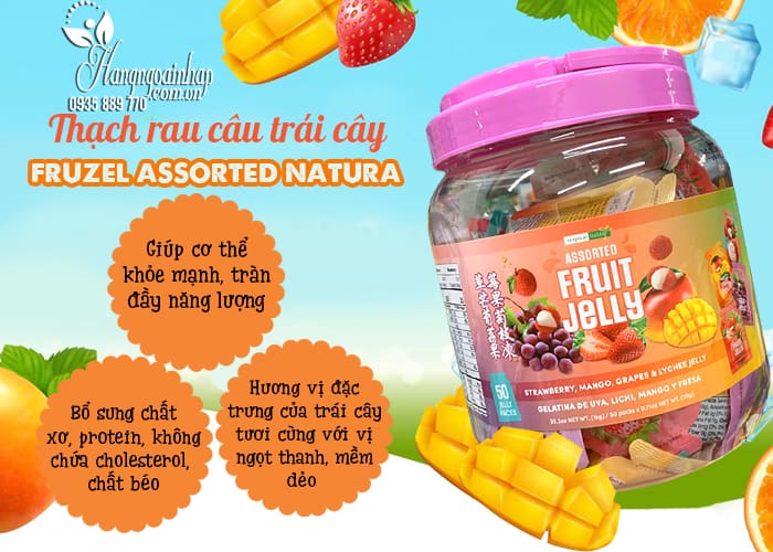 Thạch rau câu trái cây FRUZEL ASSORTED NATURAL FRUIT JUICE JELLY 1,45kg Mỹ 1