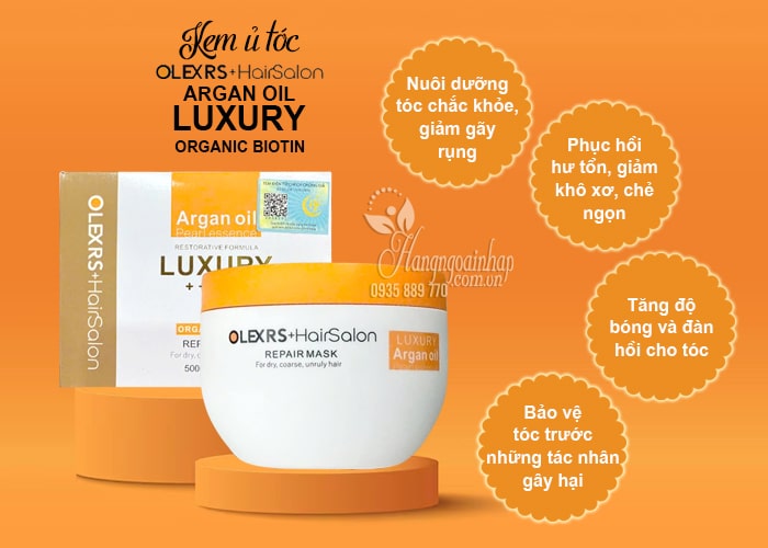 Kem ủ tóc Olexrs Argan Oil Luxury Organic Biotin 500ml 58
