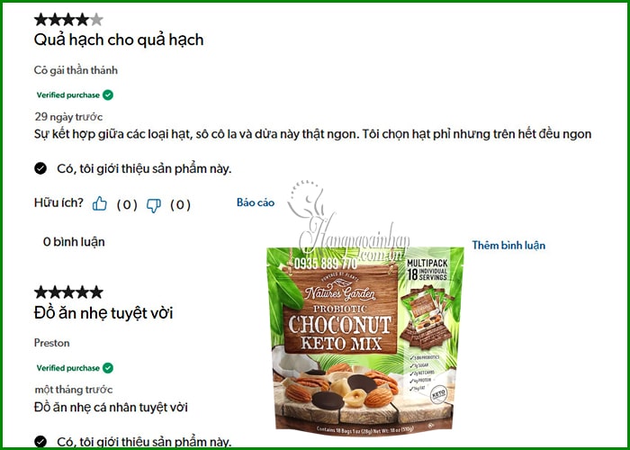 Hạt hỗn hợp Probiotic Choconut Keto Mix 18 gói của Mỹ 9