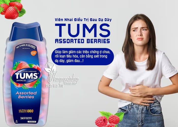 Viên nhai điều trị đau dạ dày Tums Assorted Berries 265 viên của Mỹ  1