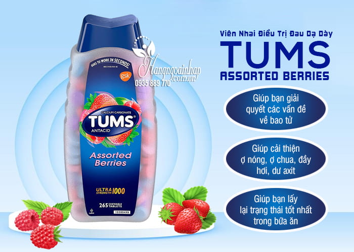Viên nhai điều trị đau dạ dày Tums Assorted Berries 265 viên của Mỹ  4