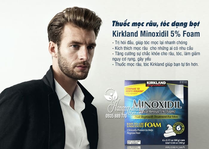 Thuốc mọc râu, tóc Kirkland Minoxidil 5% Foam dạng bọt 5
