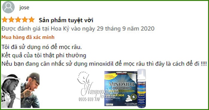 Thuốc mọc râu, tóc Kirkland Minoxidil 5% Foam dạng bọt