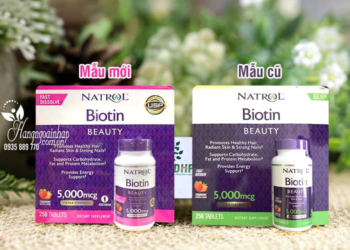 Viên ngậm hương dâu Natrol Biotin Beauty 5000mcg Extra Strength 9