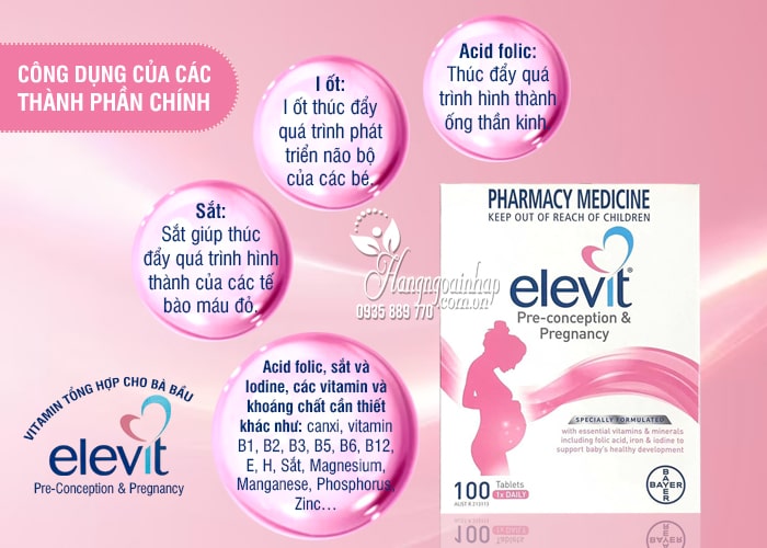 Elevit mẫu mới nhất Pre-Conception & Pregnancy 100 viên 45