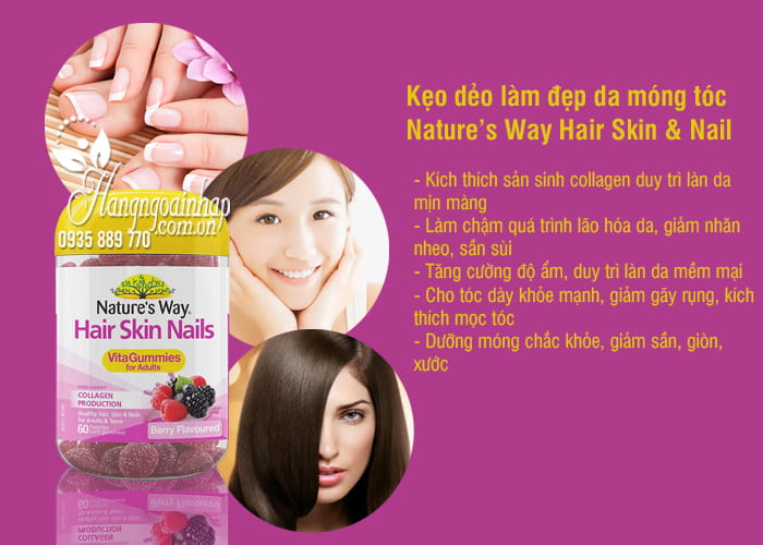 Kẹo dẻo làm đẹp da móng tóc Nature’s Way Hair Skin & Nail 60 viên 2