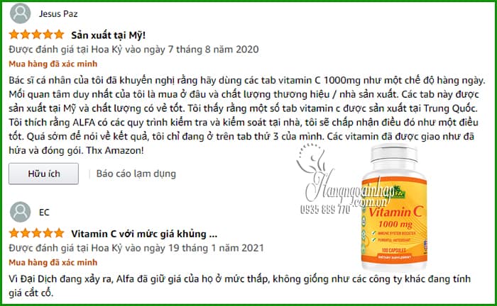 Viên bổ sung Vitamin C 1000mg Alfa 100 viên - xách tay Mỹ  7