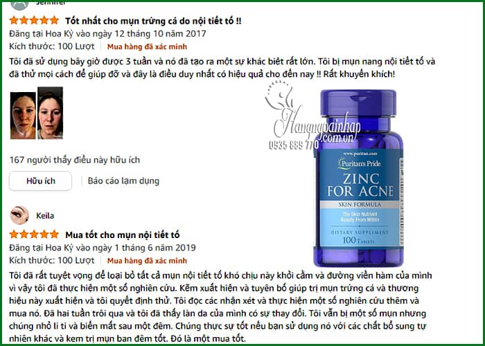 Viên kẽm trị mụn Zinc For Acne Puritan’s Pride 100 viên của Mỹ  7