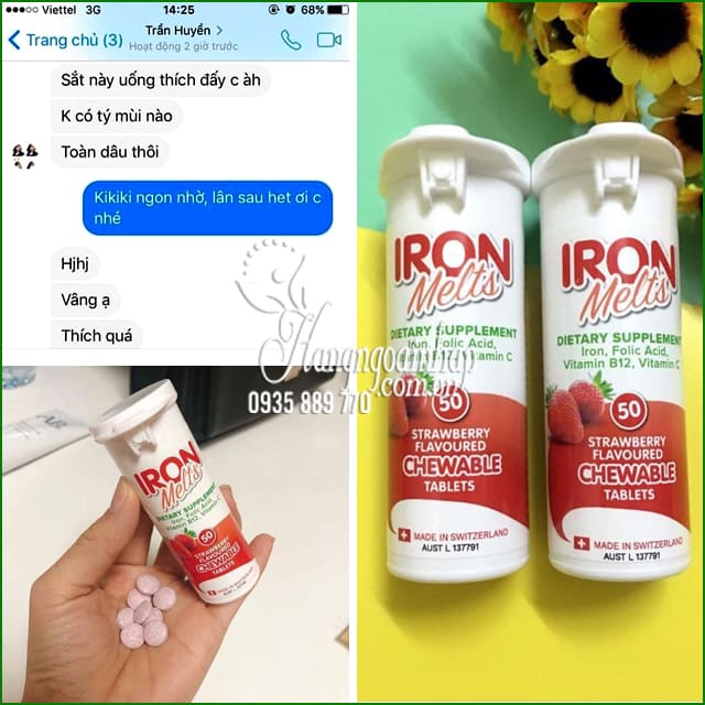 Viên ngậm bổ sung sắt Iron Melts Chewable vị dâu 50 viên 2