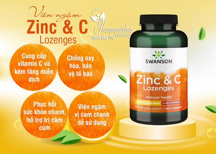 Viên ngậm Swanson Zinc & C Lozenges 200 viên của Mỹ 5