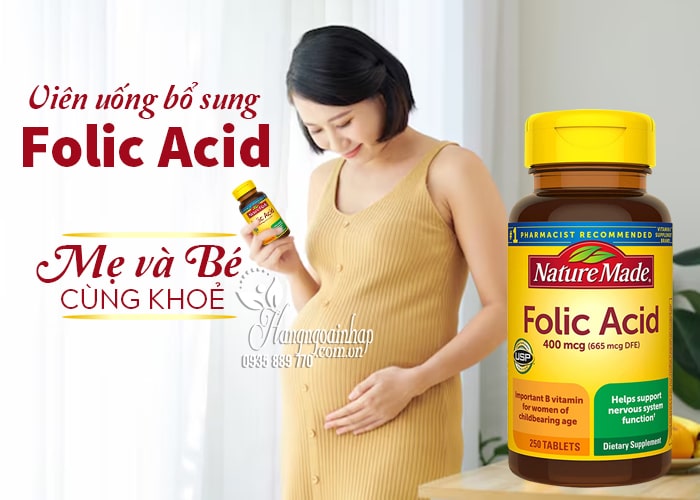 Viên uống bổ sung Folic Acid 400mcg Nature Made 250 viên USA 12