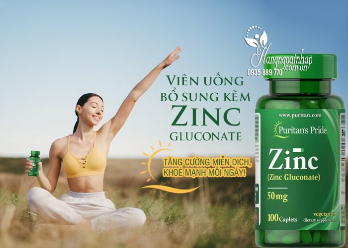 Viên uống bổ sung kẽm Puritan’s Pride Zinc Gluconate 50mg 100v 12