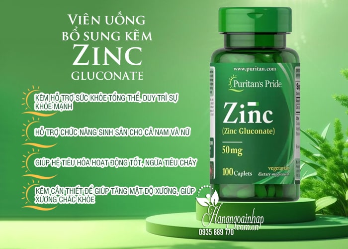 Viên uống bổ sung kẽm Puritan’s Pride Zinc Gluconate 50mg 100v 12