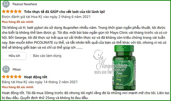 Viên uống bổ sung kẽm Puritan’s Pride Zinc Gluconate 25mg 100v 8