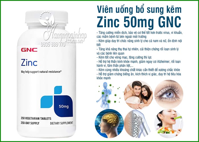 Viên uống bổ sung kẽm Zinc 50mg GNC 250 viên của Mỹ 8