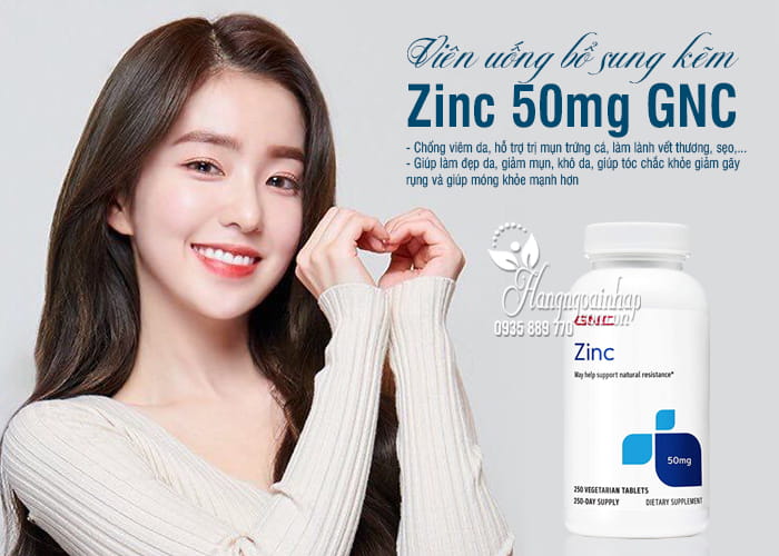 Viên uống bổ sung kẽm Zinc 50mg GNC 250 viên của Mỹ 1