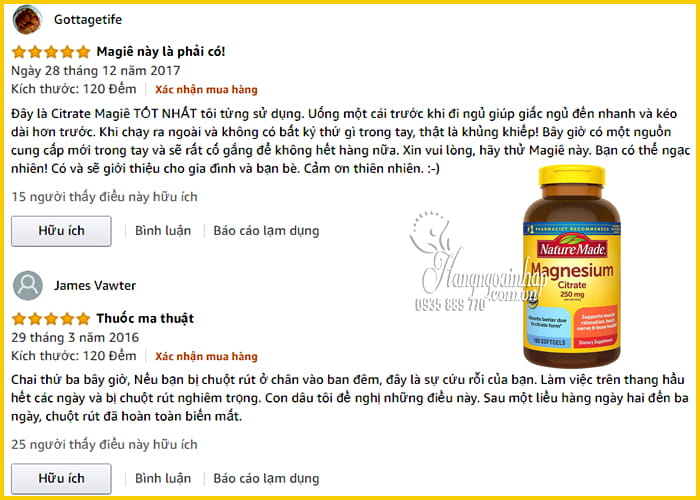 Viên uống Nature Made Magnesium Citrate 250mg 180 viên 46
