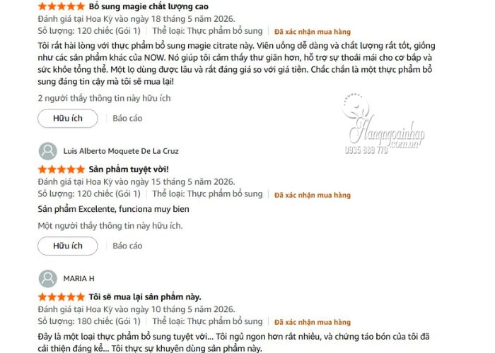 Viên uống bổ sung Magie Now Magnesium Citrate 120 viên đánh giá