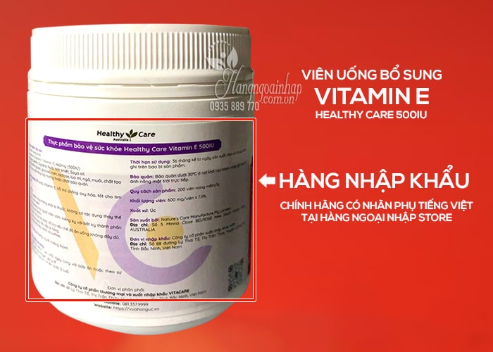 Viên uống bổ sung Vitamin E Healthy Care 500IU 200 viên của Úc 90
