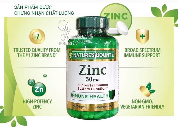 Viên uống kẽm Nature’s Bounty Zinc 50mg 400 Caplets của Mỹ 8