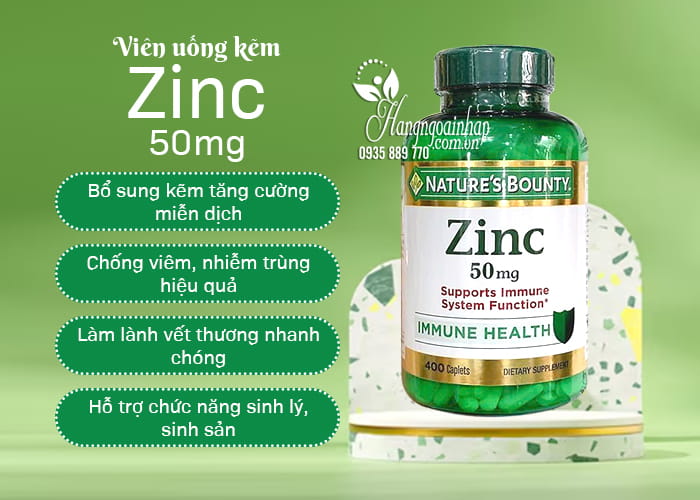 Viên uống kẽm Nature’s Bounty Zinc 50mg 400 Caplets của Mỹ 56