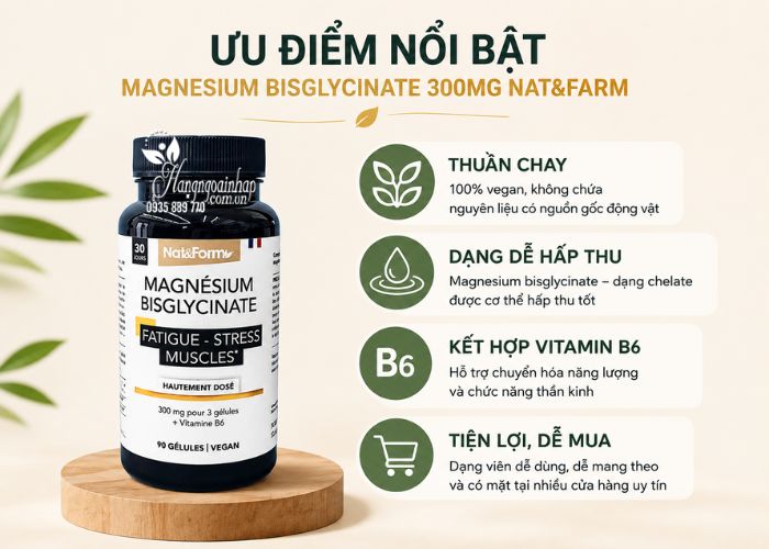 Magie Magnesium Bisglycinate 300mg Nat & Farm 90 viên