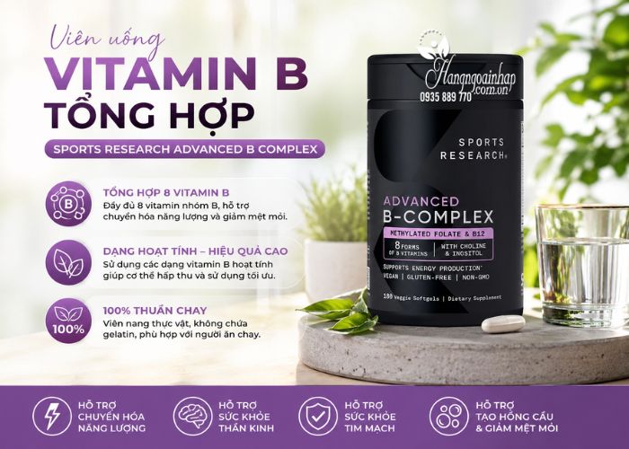 Viên uống vitamin B Sports Research Advanced B Complex 180 1