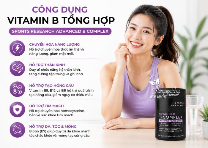 Viên uống vitamin B Sports Research Advanced B Complex 180 56