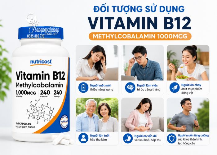 Viên uống Vitamin B12 Nutricost 1000mcg 240 viên của Mỹ  1