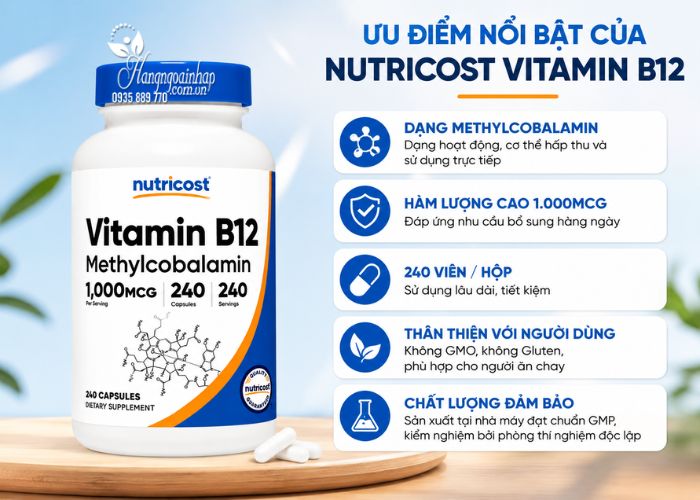 Viên uống Vitamin B12 Nutricost 1000mcg 240 viên của Mỹ 9