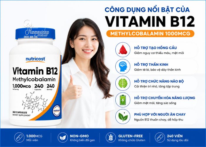 Viên uống Vitamin B12 Nutricost 1000mcg 240 viên của Mỹ  23
