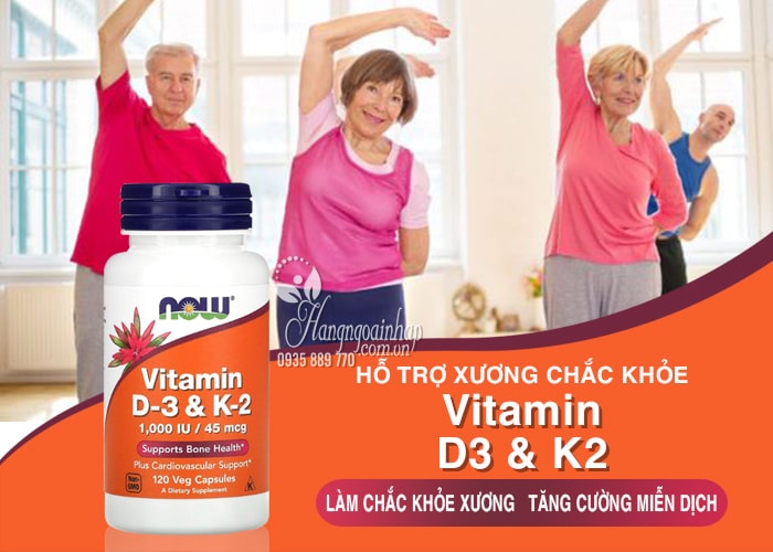 Vitamin D3 K2 Now 120 viên của Mỹ hỗ trợ xương chắc khỏe 1