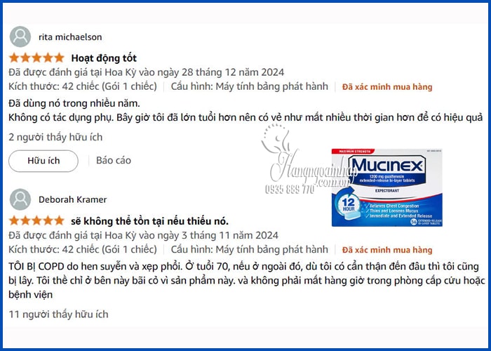 Thuốc trị ho và long đờm Mucinex 1200mg Expectorant 56 viên 09