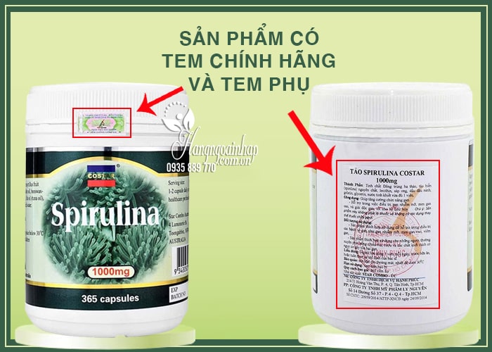 Viên tảo biển Spirulina Costar 1000mg 365 Capsules của Úc 89