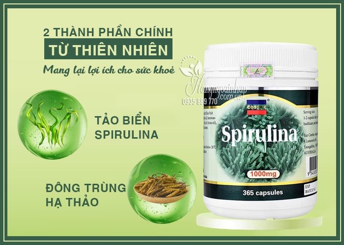 Viên tảo biển Spirulina Costar 1000mg 365 Capsules của Úc 88