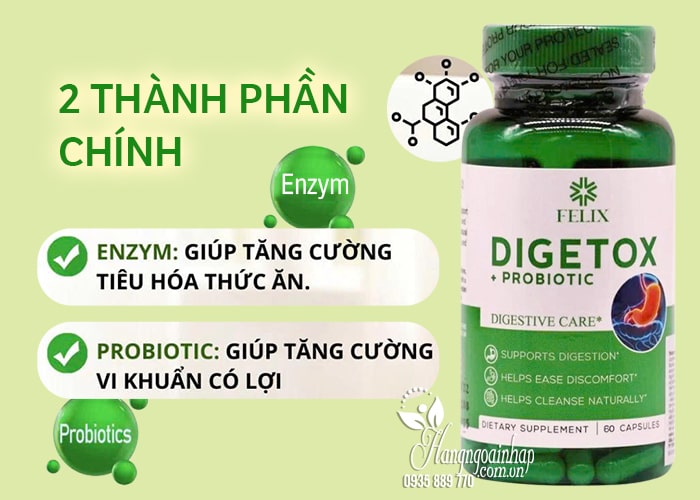 Viên uống Felix Digetox + Probiotic 60 viên hỗ trợ tiêu hóa 45