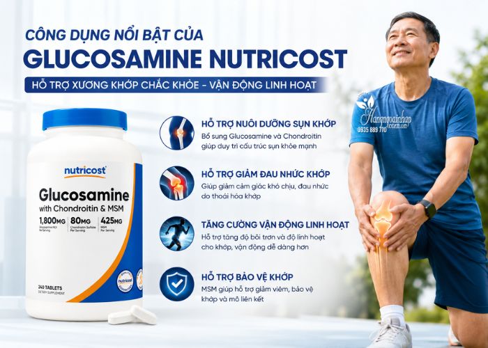Bổ khớp Nutricost Glucosamine With Chondroitin & MSM của Mỹ