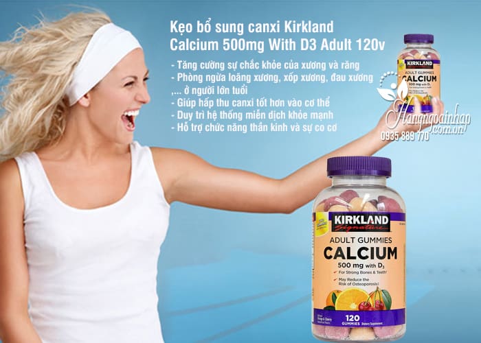 Kẹo bổ sung canxi Kirkland Calcium 500mg With D3 Adult 120v 1