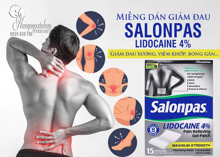 Miếng dán giảm đau Salonpas Lidocaine 4%, 15 miếng 1