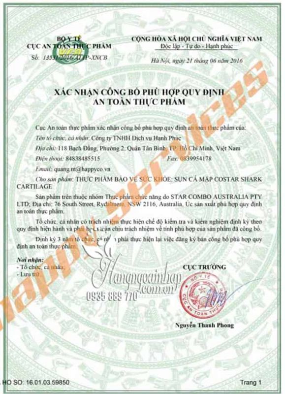 Sụn vi cá mập Costar Shark Cartilage 750mg của Úc 365 viên 99