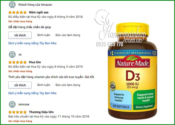 Viên uống bổ sung Vitamin D3 Nature Made 1000 IU mẫu mới 9