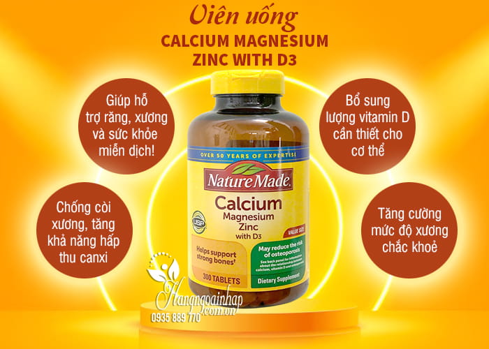 Viên uống Calcium Magnesium Zinc With D3 của Mỹ 300 viên 56