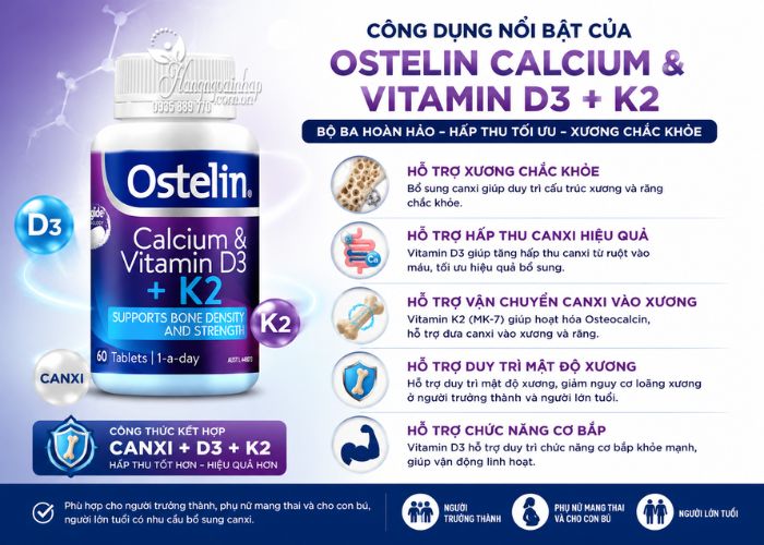 Viên uống Ostelin Calcium & Vitamin D3 + K2 của Úc 60 viên 9