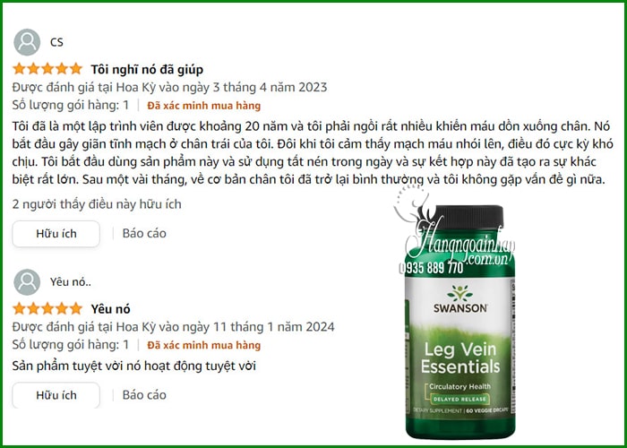 Viên uống Swanson Leg Vein Essentials giảm suy giãn tĩnh mạch 89