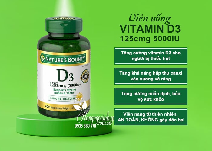Viên uống Vitamin D3 125mcg 5000IU Nature’s Bounty 400 viên 6