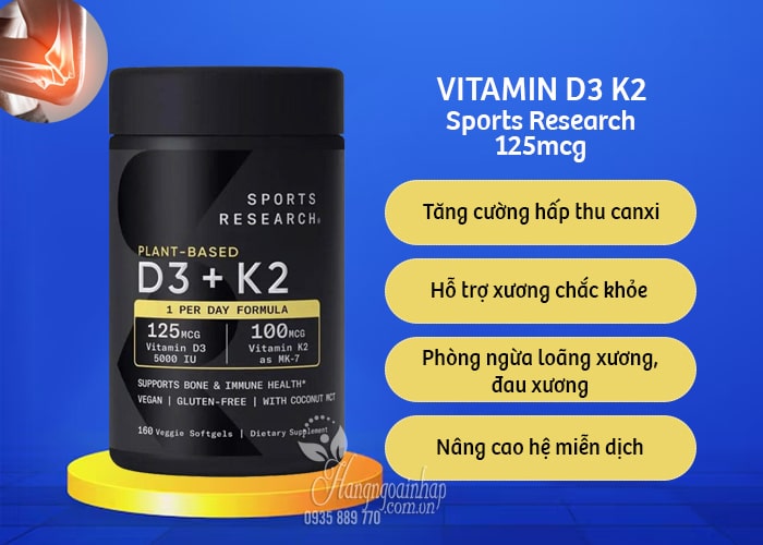 Công dụng của Vitamin D3 K2 thuần chay Sports Research