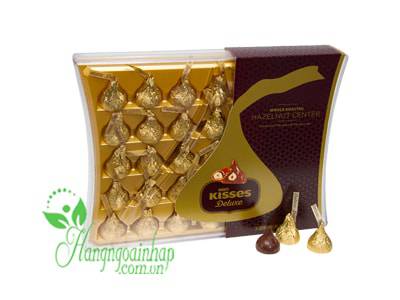 Socola sữa bọc hạt phỉ Chocolate Hershey&#39;s Kisses Deluxe hộp 50 viên 410g