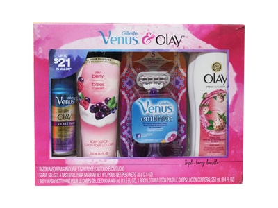 Bộ sản phẩm dưỡng thể, sữa tắm, gel cạo râu Gillette Venus & Olay