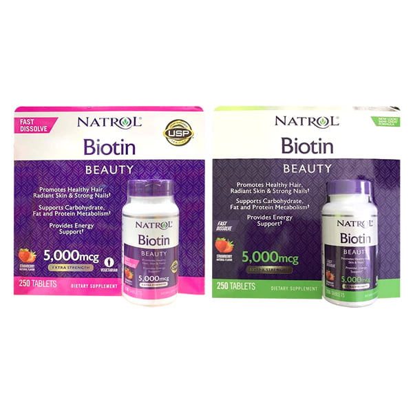 Viên ngậm hương dâu Natrol Biotin Beauty 5000mcg Extra Strength