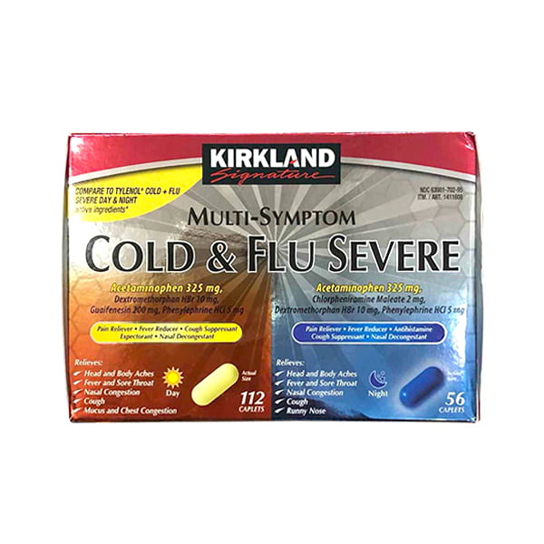 Viên uống trị cảm cúm, ho sốt Kirkland Cold & Flu Severe 168v